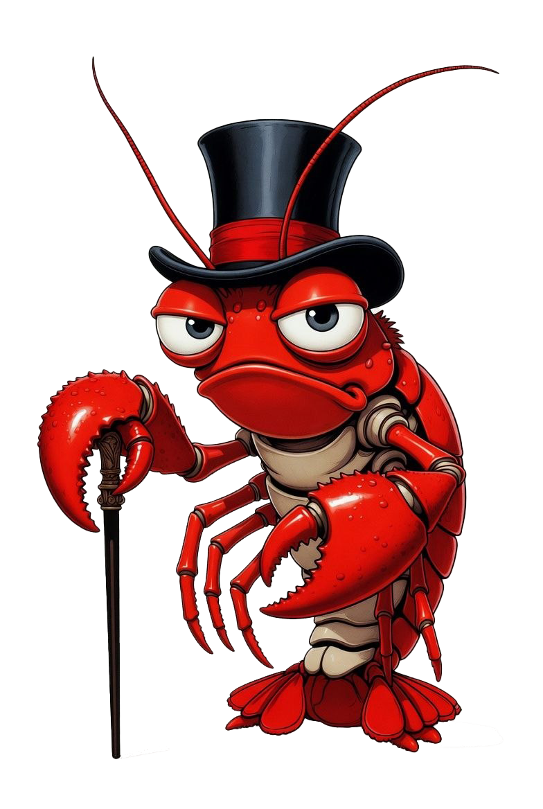 InkThorn, a dapper, unimpressed red lobster
